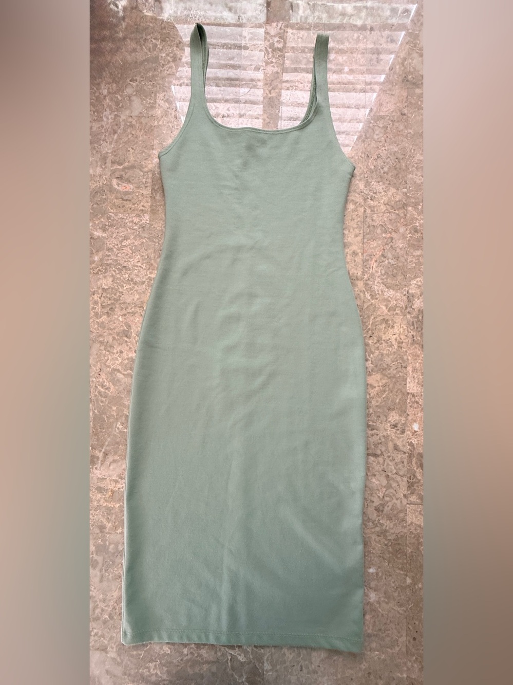 ZARA Sage Green Ribbed Midi Tank Dress Size M